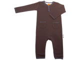 organic playsuit - chocolate - blue hem