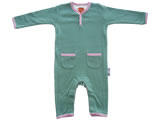 organic playsuit - green bay - pink trim