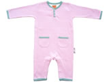 organic playsuit - pink nectar - green trim