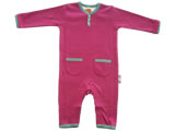 organic playsuit - red bud - green trim